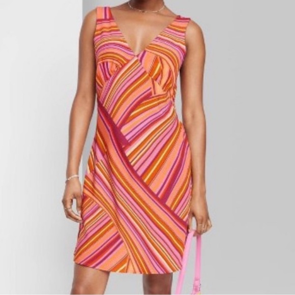 Cute multi colored striped v neck dress summer - Picture 1 of 6